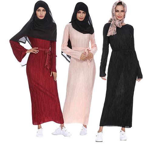 Buy Muslim Long Sleeve Maxi Abaya Dress Solid Color