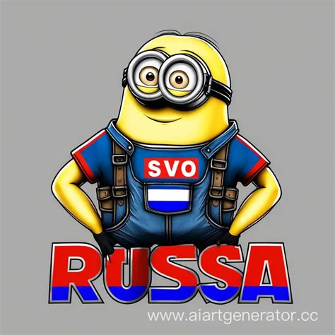 Russian FlagColored Minion Holding SVO Pig | AI Art Generator