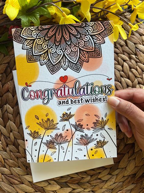 Congratulations Card, Best Wishes Card, Congrats Card, Floral Greeting ...