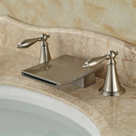 Brushed Nickel Waterfall Spout Basin Mixer Taps Waterfall Bathroom Sink