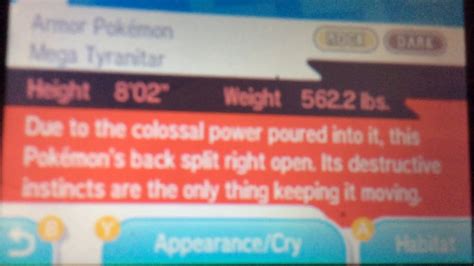 Mega Tyranitar Entry On The Pokédex Youtube