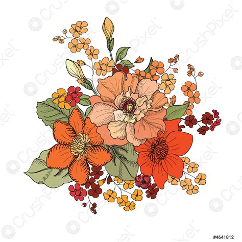 Flower bouquet Floral frame Flourish greeting card Summer decor - stock ...