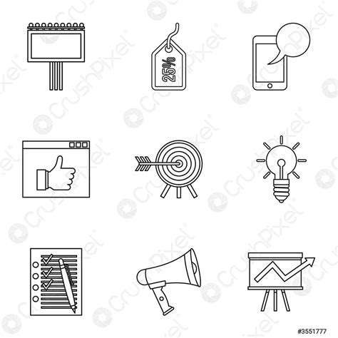 Tipos De Iconos Publicitarios Establecidos Estilo De Contorno Vector