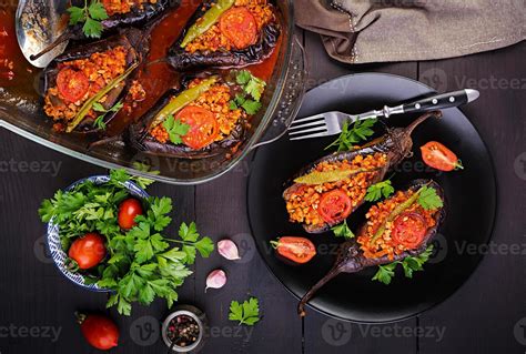 Karniyarik Turkish Traditional Aubergine Eggplant Meal Stuffed Eggplants With Ground Beef And