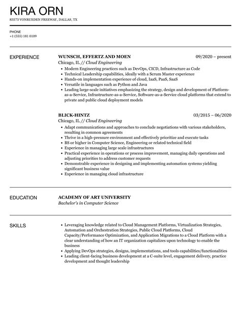 Cloud Engineering Resume Samples Velvet Jobs