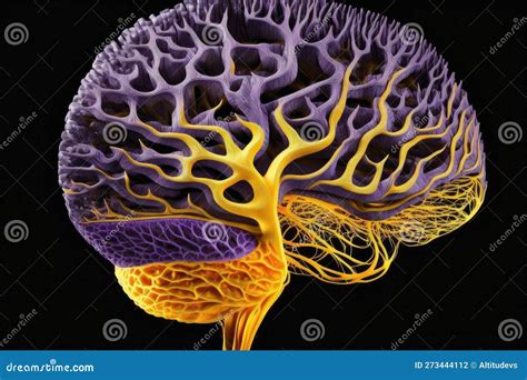 Estructura Del Cerebro Humano En Tonos Morados Amarillos Como Arte