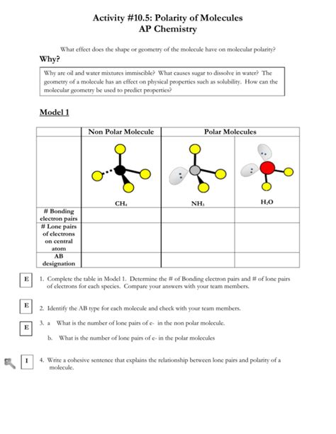 Polarity Of Molecules Activity Sheet