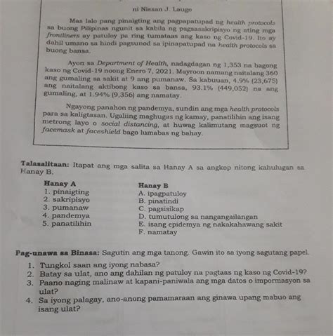 Pag Unawa Sa Binasa Sagutin Ang Mga Tanong Gawin Ito Sa Iyong