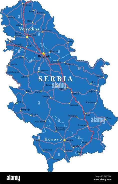 Mapa Vectorial Muy Detallado De Serbia Con Regiones Administrativas