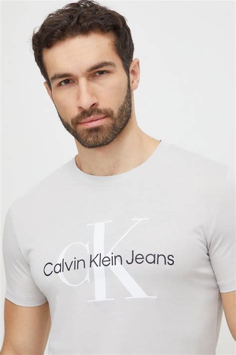 Calvin Klein Jeans T Shirt Bawełniany Kolor Szary Z Nadrukiem