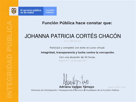 Certificado Curso Virtual De Integridad Transparencia Y Lucha Contra La