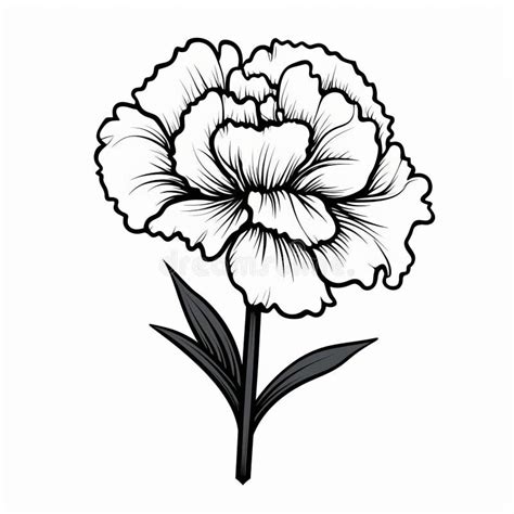 Monochrome Carnation Tattoo Design Dark White Outline Vector Flower