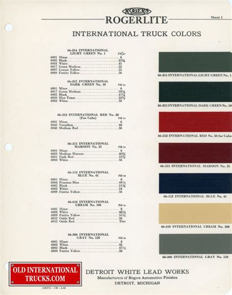 1937 1938 Color Chart Color Charts • Old International Truck Parts International Scout Classic