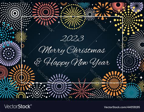 2023 new year colorful geometric fireworks frame Vector Image