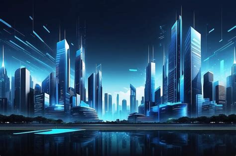 Premium Ai Image Blue Technology City Building Cool Banner Background