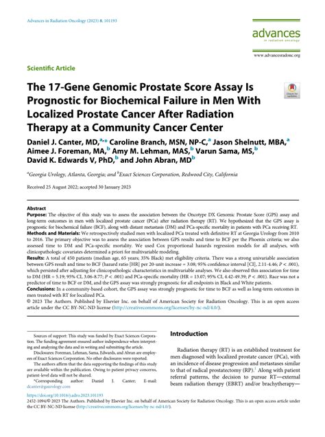 Pdf The Gene Genomic Prostate Score Assay Is Prognostic For