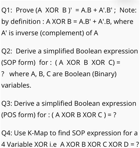 Solved Q1 Prove A Xor B A B A B Note By Definition A Xor B A B A B Where A