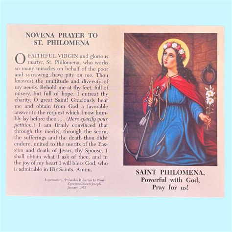 Saint Philomena Novena Prayer Card Etsy