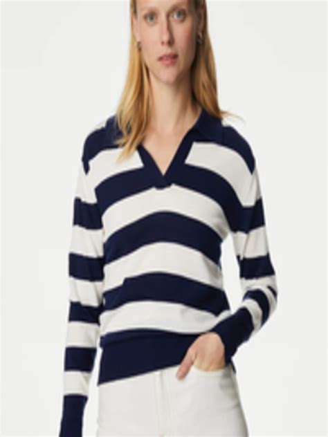 Buy Marks Spencer Women Navy Blue White Colourblocked Woollen