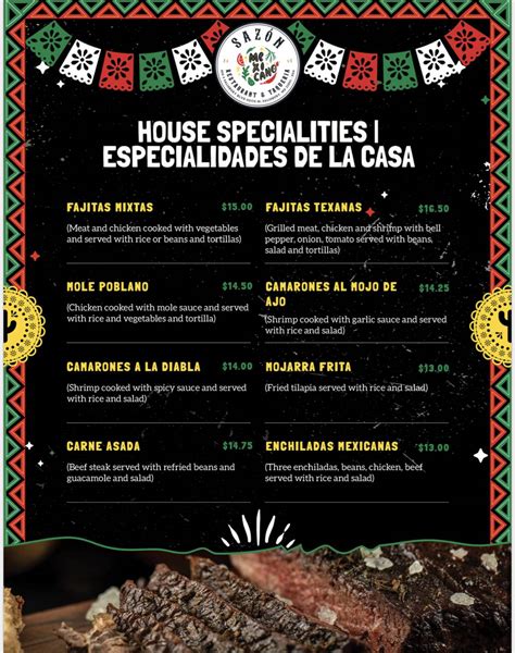 Menu At El Sazon Mexicano Restaurant Salisbury