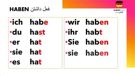 صرف فعل Haben فعل داشتن در زبان آلمانی Youtube