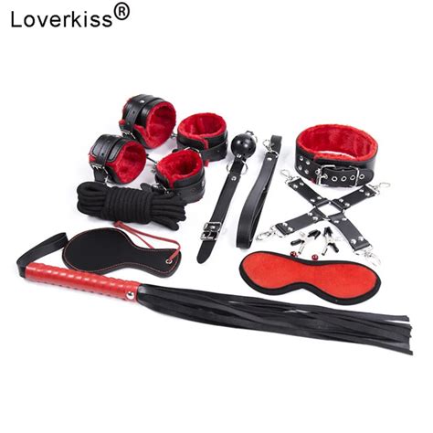 Loverkiss 10pcs Aaa Fauxl Leather Bondage Restraints Bdsm Set Sex Slave