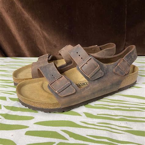 Birkenstock Mens Milano Sandals Size 43 Habana Oiled Leather Brown