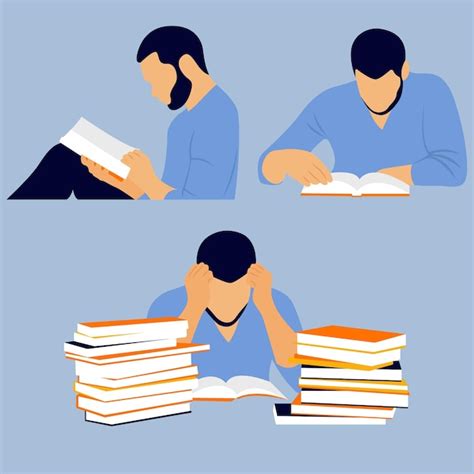 Premium Vector Illustration Man Reading Book Set