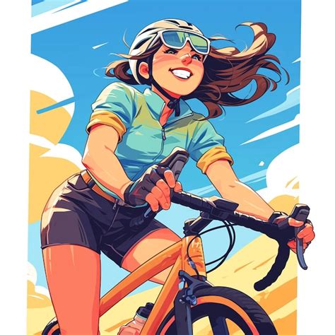 Premium Vector A Rochester Girl Rides A Gravel Bike In Cartoon Style