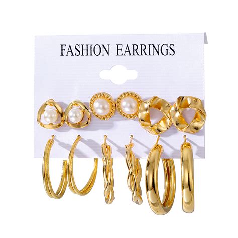 Vkme New Fashion Heart Pearl Gold Plated Big Hoop Earrings Set For