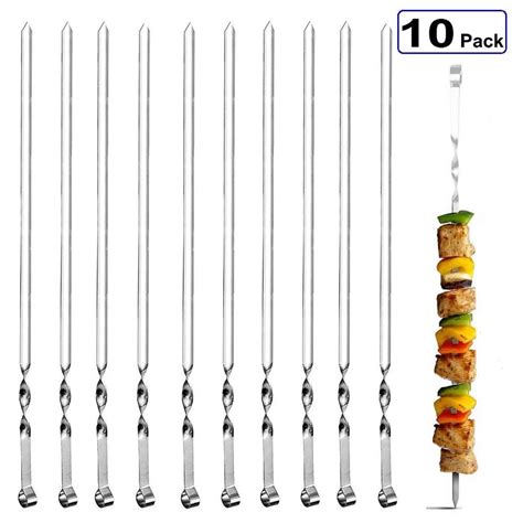 Skewers For Grilling 15 Long Flat Bbq Skewers With Push Bar Shish