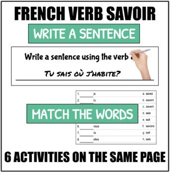 French Verb Savoir Worksheet Activities One Page Printable