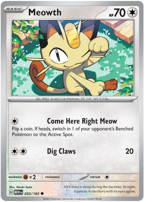 Meowth Scarlet Violet 151 52 Pokemon Card