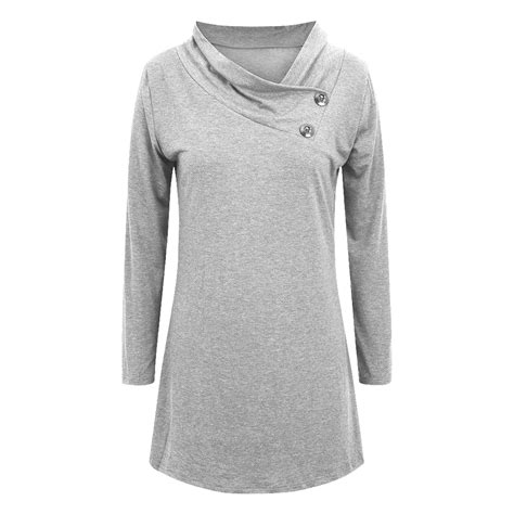 Women Soft Casual Loose Cowl Neck Long Sleeve Spring Autumn Swing Tunic