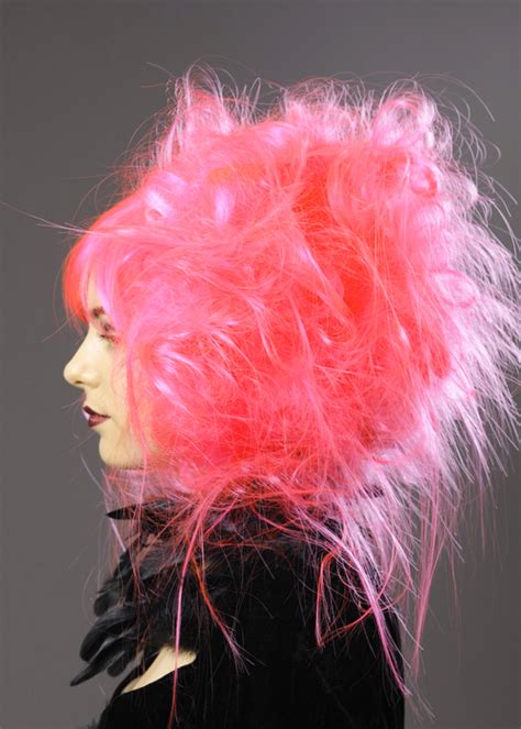 Womens Halloween Messy Neon Pink Zombie Wig