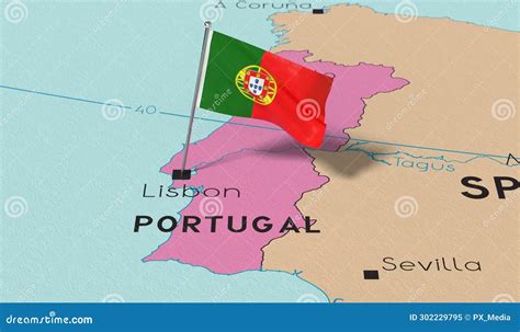 Portugal Lisbon National Flag Pinned On Political Map Stock