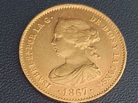 Rare Gold Spain Isabel II 4 Escudos 1867 Madrid Etat Excell Kaufen