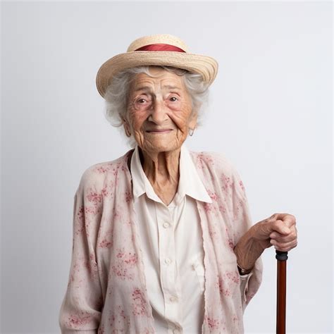 Premium Ai Image Happy And Healthy 85 Year Old Woman With A Cane