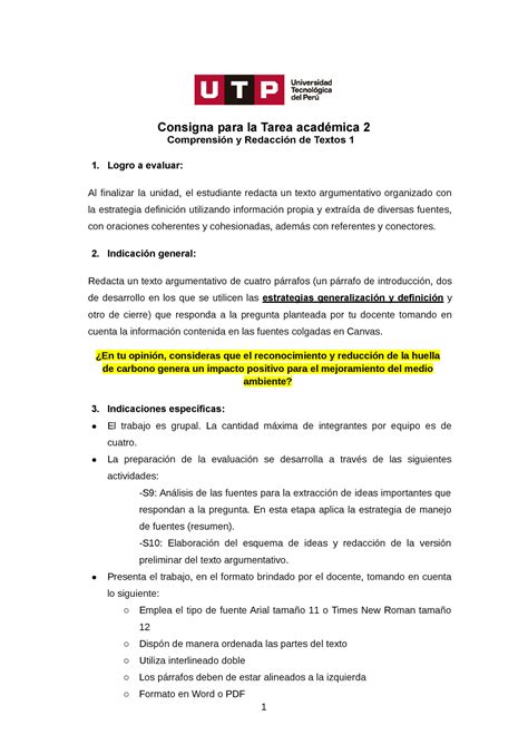 TA2Consigna Tarea academica 2 Comprensión y redacción de textos