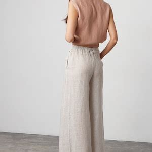 Pearl Wide Leg Linen Pants Elastic Waist Flowy Trousers High Waist