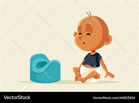 Little baby curious about potty training cartoon Vector Image