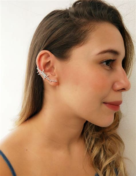 Irean Semijoias Brinco Ear Cuff Tira Aramado Pedras Micro Zirc Nias