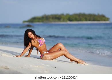 Beautiful Woman Pink Bikini On Beach Stock Photo Shutterstock