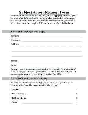 Fillable Online Subject Access Request Form Evergreen Power UK Fax