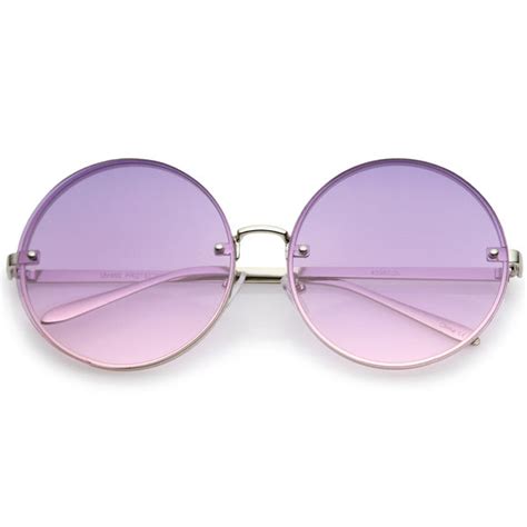 Oversize Rimless Slim Metal Temple Colored Gradient Flat Lens Round Su Sunglassla