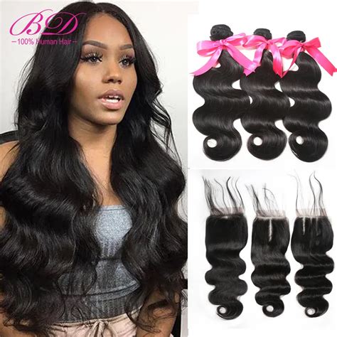 Human Hair Bundles With Closure Brazilian Body Wave Bundles With Lace