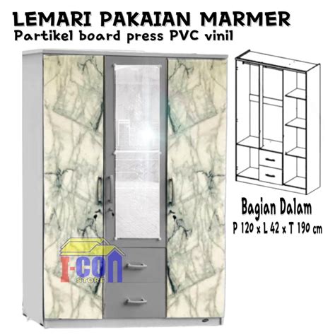 Jual Lemari Pakaian 2P 3P 4P Marmer Bahan Partikel Board Pres Motif