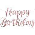 Amazon Katchon Glitter Rose Gold Happy Birthday Banner Pre