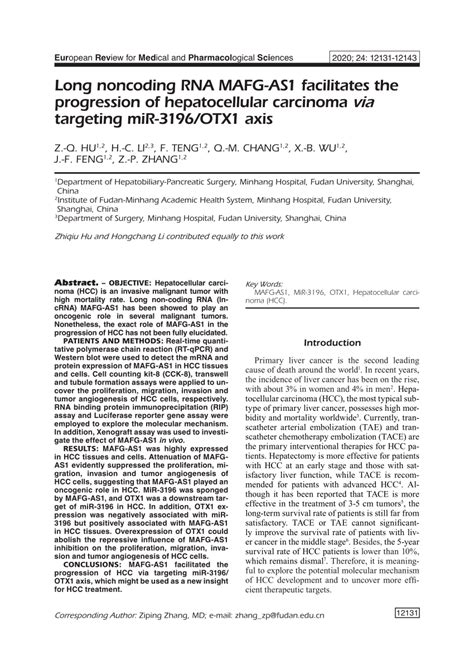 Pdf Long Noncoding Rna Mafg As1 Facilitates The Progression Of