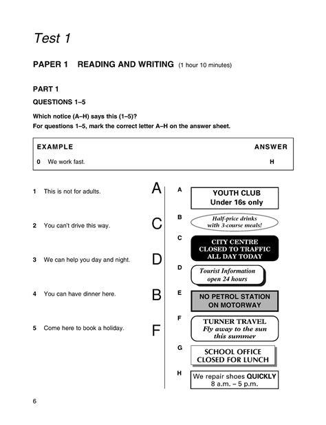 Ket Reading And Writing Test Paper Reading And Writing